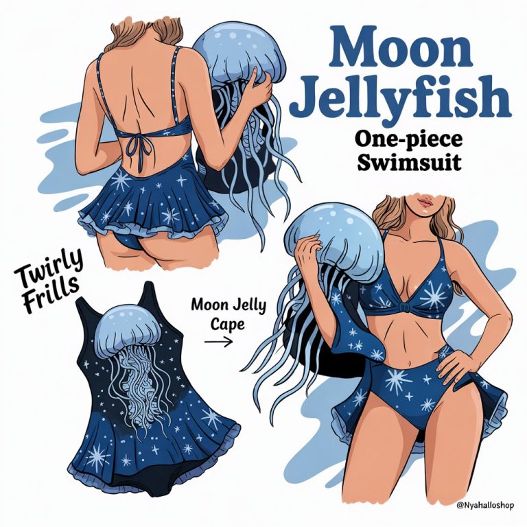 Moon Jellyfish One-Piece Swimsuit with Twirly Frills Cape