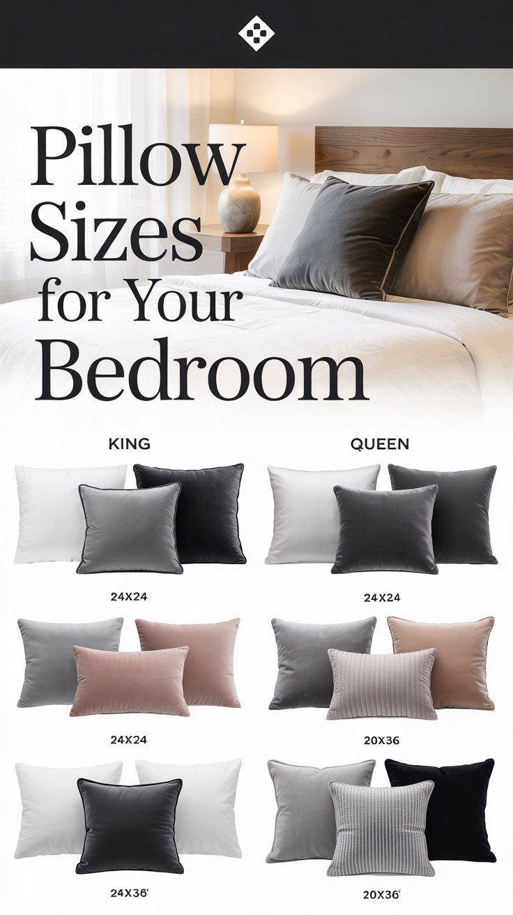 Pillow Sizes Guide for King Queen Beds Modern Bedroom Decor