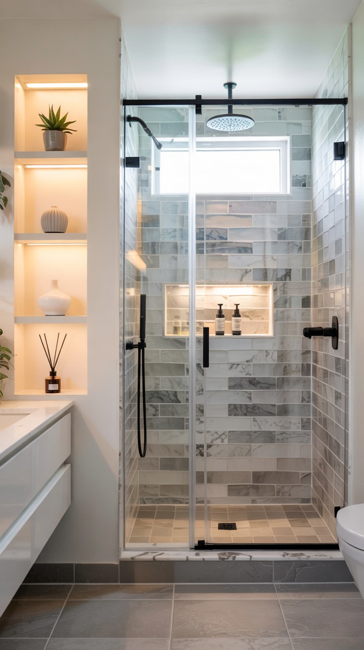 Small Luxury Bathroom Ideas with Walk-In Shower and Storage
