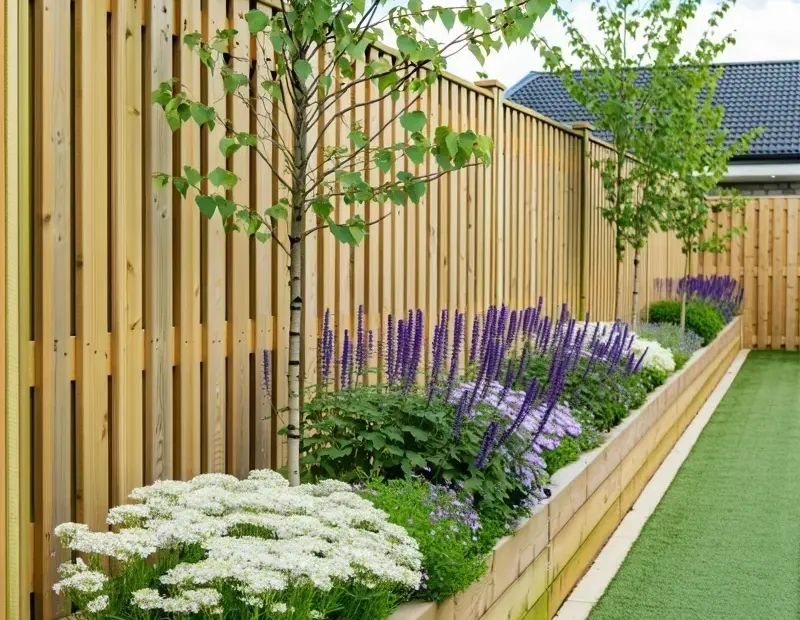 Garden Border Planter Box with White Flowers and Purple Salvia 🌿
