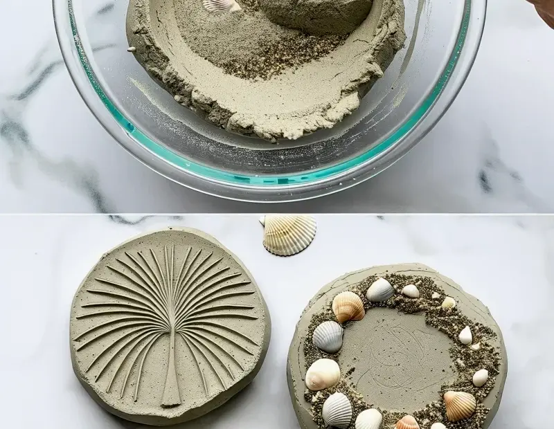 DIY Beach Sand Handprint Keepsake | Seashell & Sand Concrete Coasters Before & After