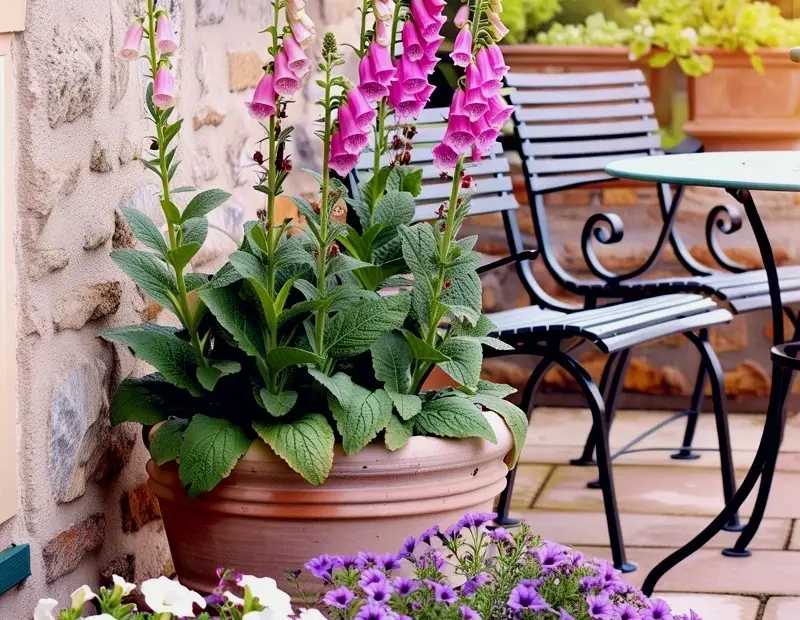 Budget Potted Flowers for a Pretty Patio - Foxgloves & Petunias