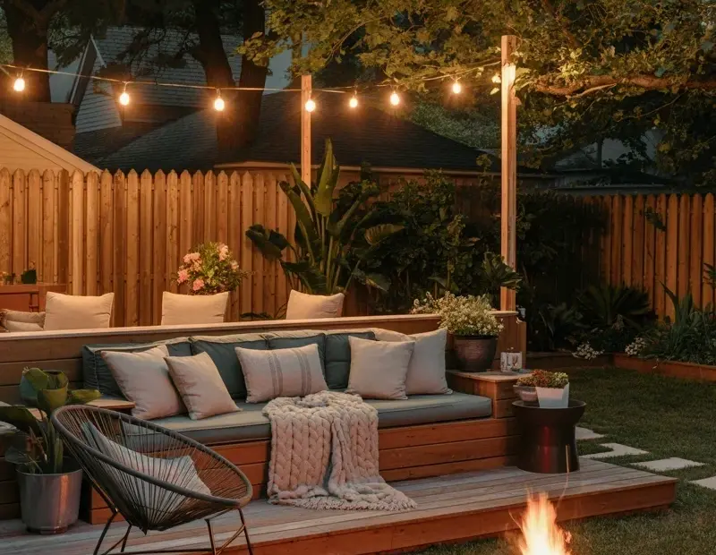 Outdoor Patio Decor Mistake? Fire Pit + String Lights Fix It