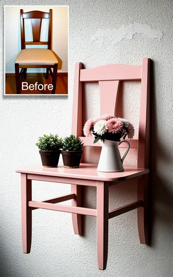 Repurposed Chair Wall Shelf for Spring Garden Decor | DIY Before & After