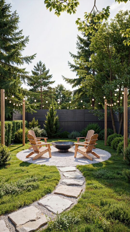Fire Pit Area String Light Poles Using Planters | Easy DIY Outdoor Decor Project