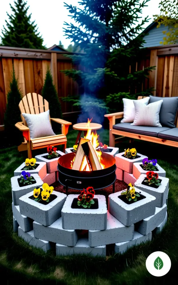 Cinder Block Fire Pit Planter | DIY Garden Ideas for Backyard Outdoor Decor