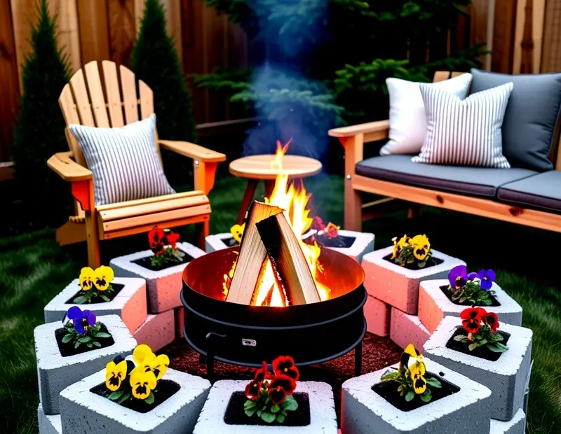 Cinder Block Fire Pit Planter | DIY Garden Ideas for Backyard Outdoor Decor