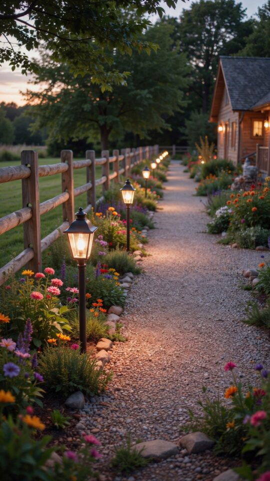 Farmhouse Landscape Lighting | Vintage-Style Path Light Ideas for Gravel Walkways