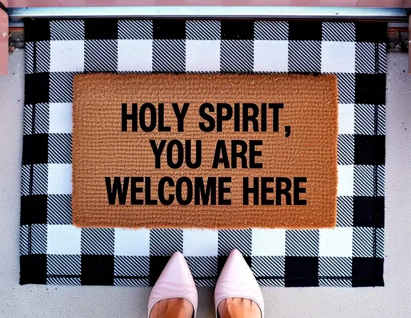 Faith-Based Doormat with Buffalo Plaid | Holy Spirit Welcome Mat for Your Entryway