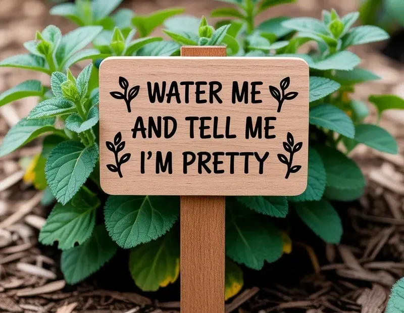 Funny Garden Sign Water Me and Tell Me I'm Pretty | Wooden Plant Marker Outdoor Decor
